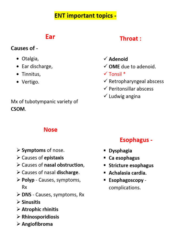 ENT Disorders: Causes, Symptoms & Treatments | PDF