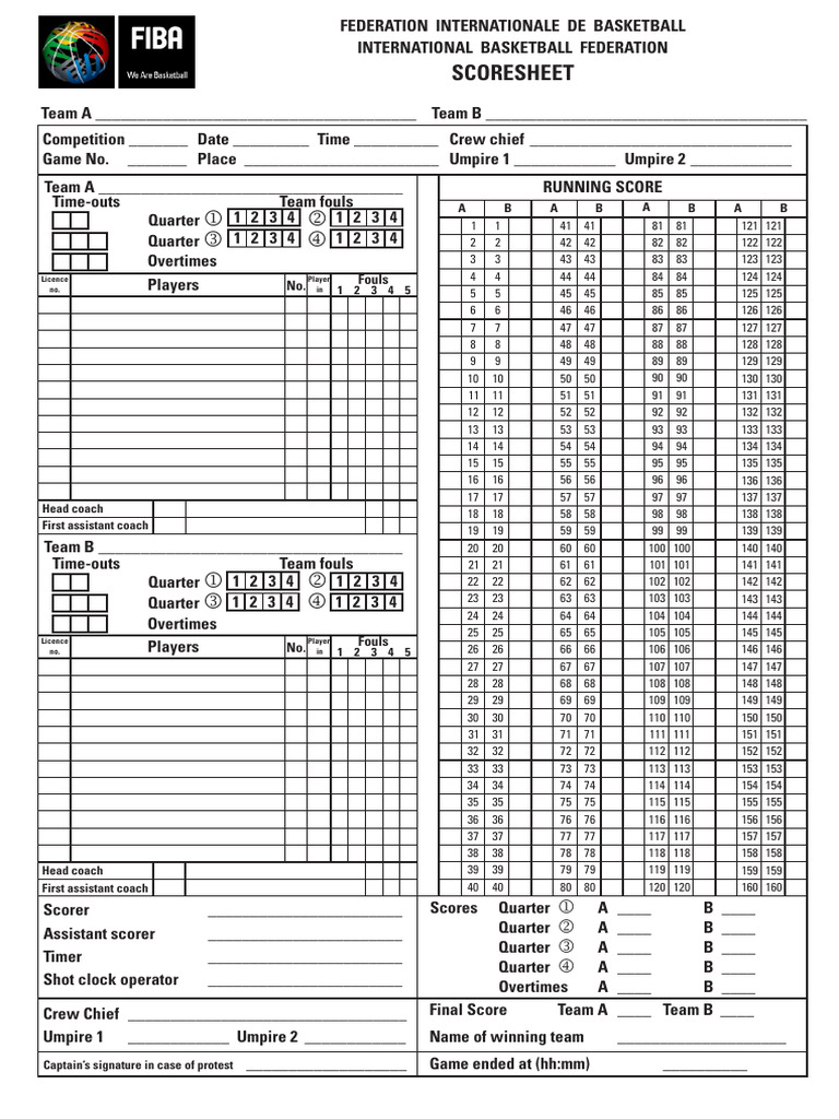FIBA Basketball Scoresheet Template | PDF | Sports | Team Sports