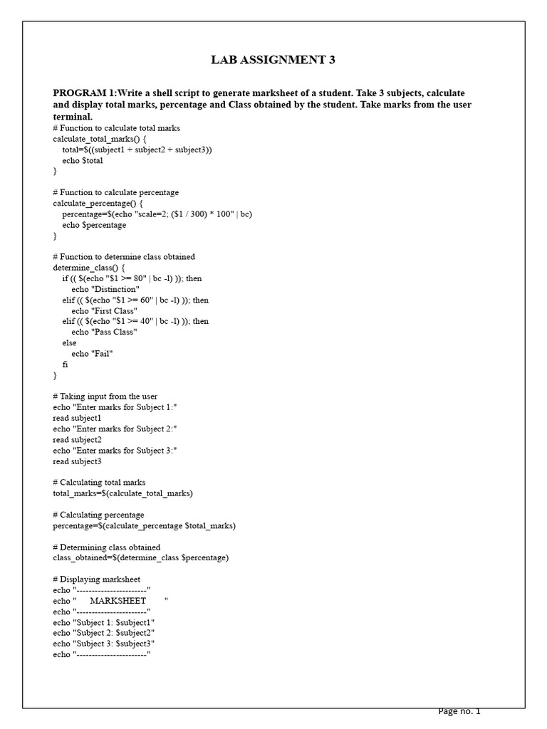 Shell Script Lab Assignment 3 | PDF | Matrix (Mathematics) | Computer ...