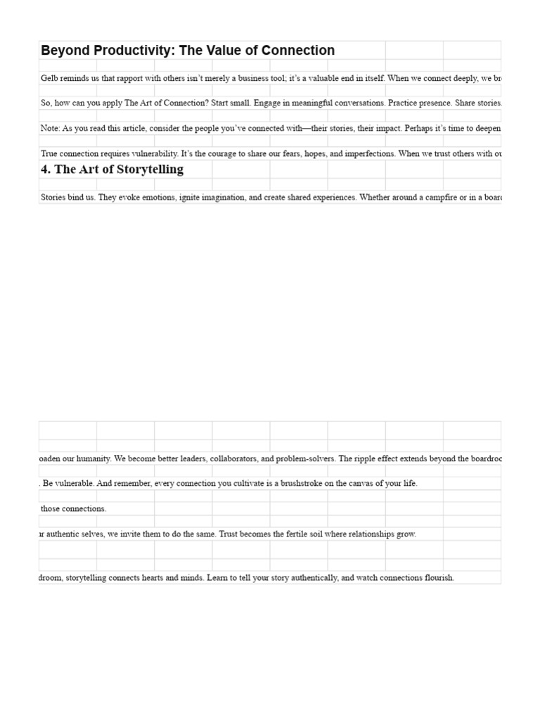 Beyond Productivity - The Value of Connection - Sheet1 | PDF