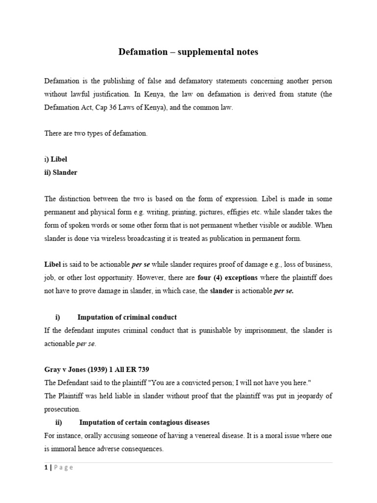 Defamation - Supplemental Notes, 2024 | PDF | Defamation | Injunction