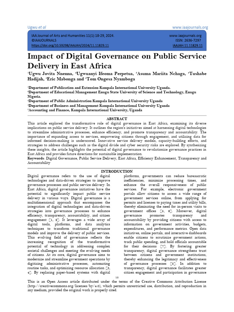 Digital Governance Impact on East Africa | PDF | Governance | E Government