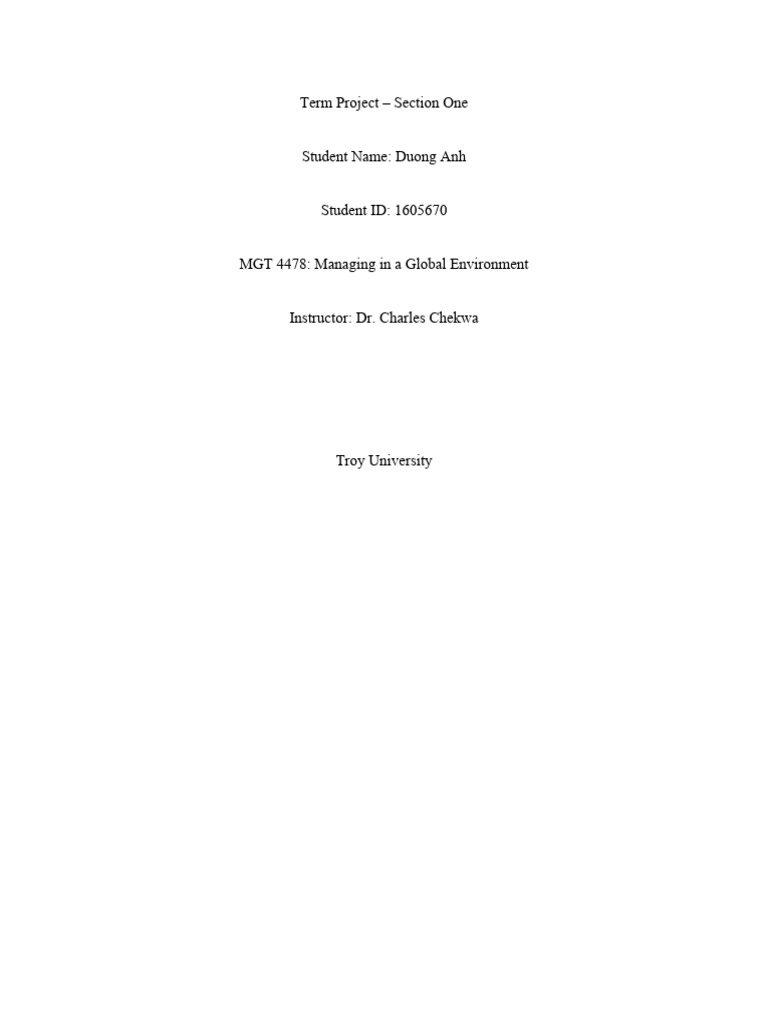 Duong Anh Term Project - Section One | PDF | Vietnam | Agriculture