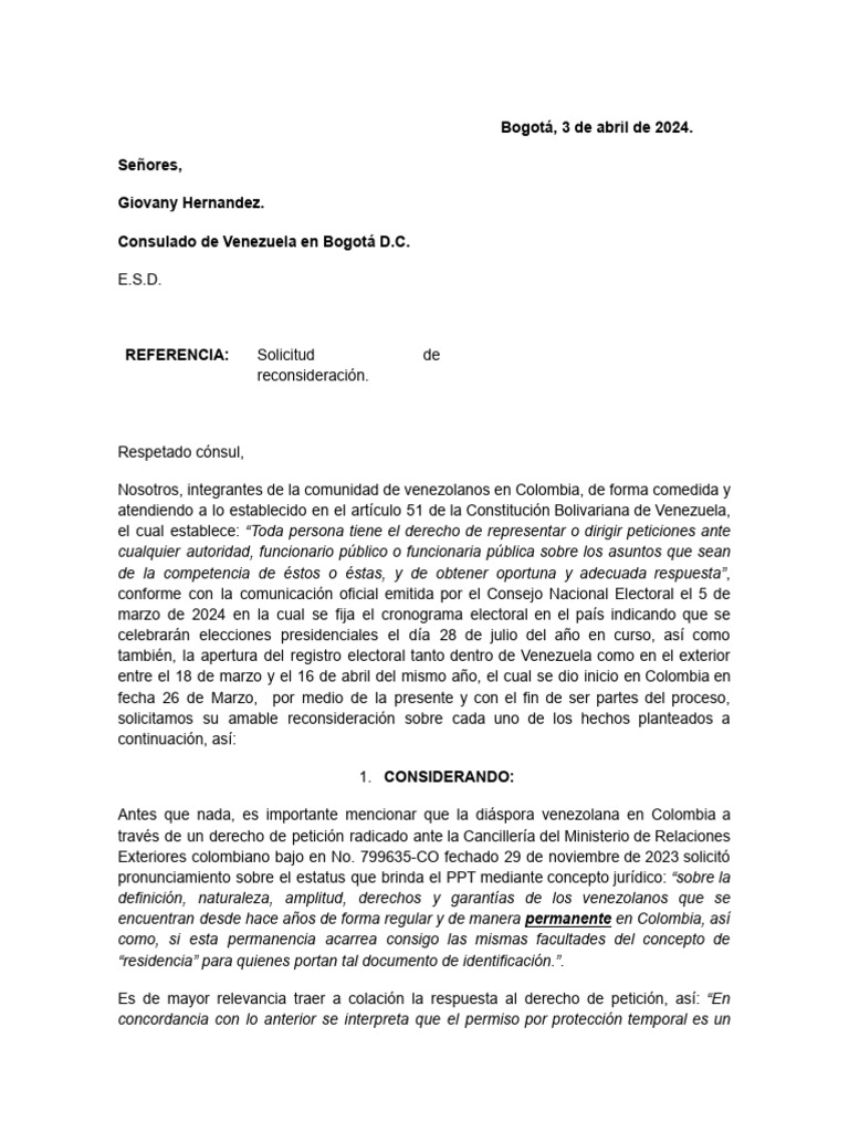 Carta Consulado 03.04.24 | PDF | Venezuela | Colombia