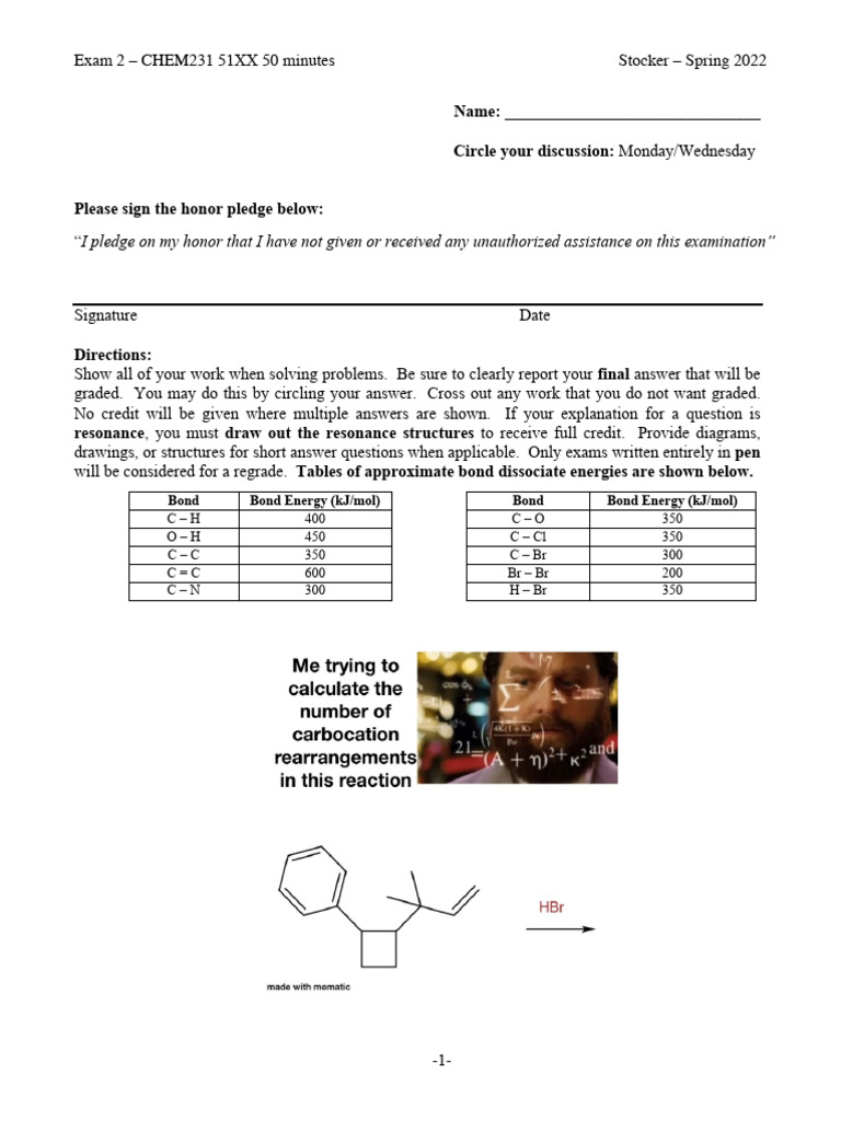 Exam 2 CHEM 231 51XX Spring 2022 | PDF | Chemical Reactions | Chemistry