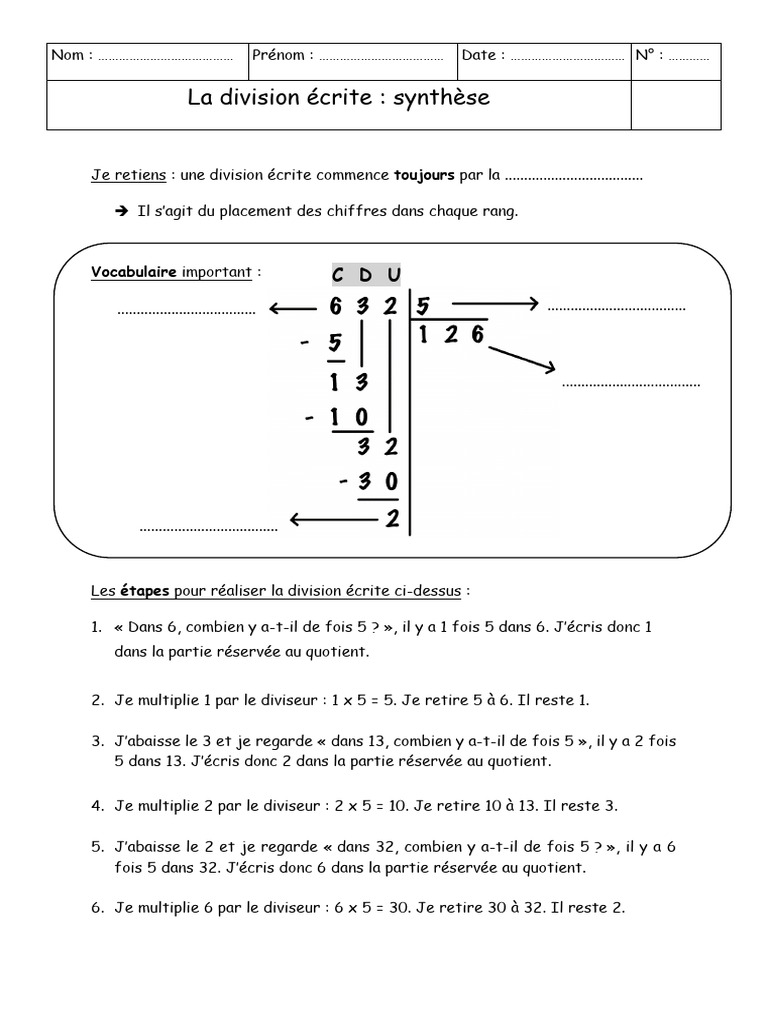 Synthèse de la division écrite | PDF