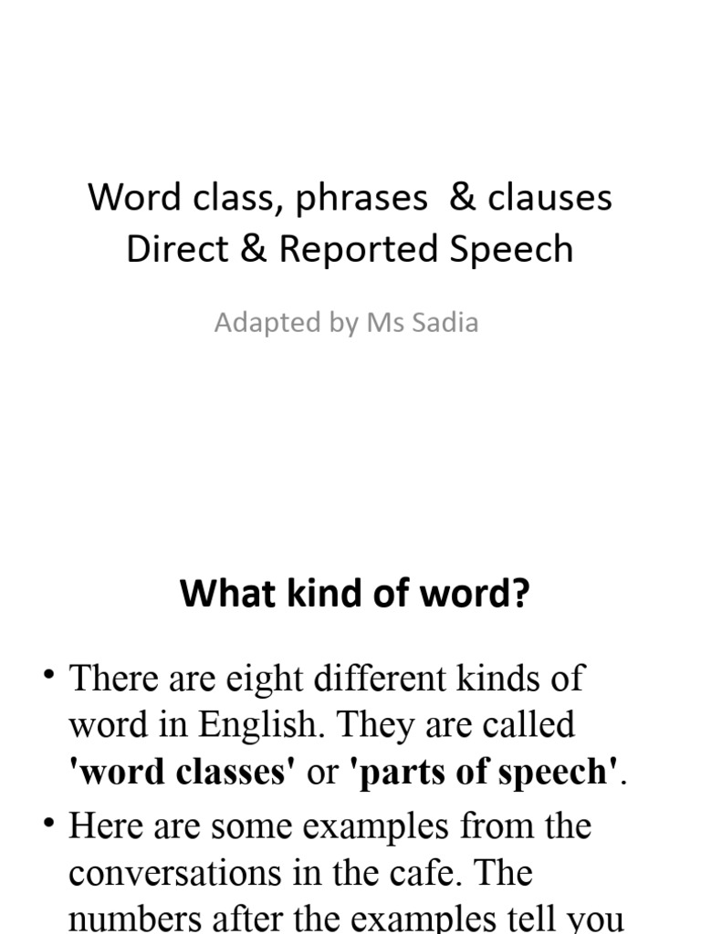 Word Classes Clauses Pharases | PDF | Part Of Speech | Adjective