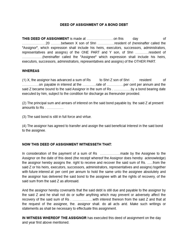 Bond Debt Assignment Deed | PDF