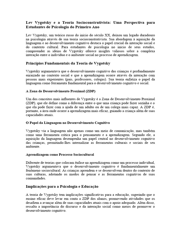 Vygotsky e a Teoria Socioconstrutivista | PDF | Aprendizado | Sociologia