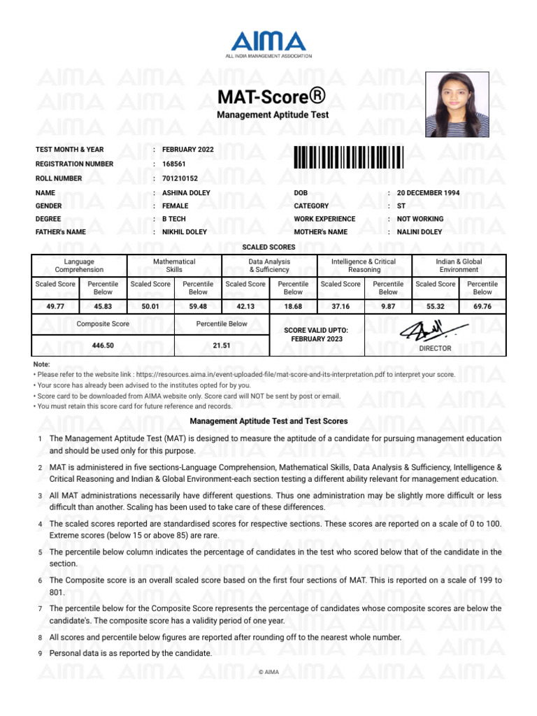 Mat Score PDF Percentile Evaluation Methods