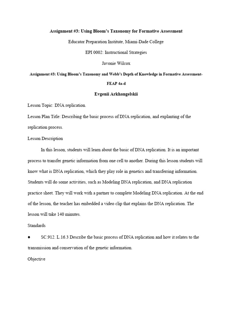 DNA Replication Lesson Plan Overview | PDF | Dna | Rna
