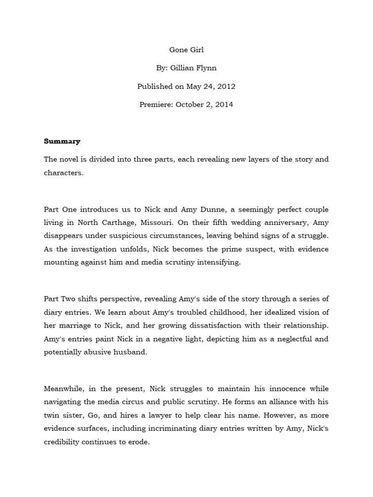 Image Result For Gone Girl Full Book Summary Sparknotes