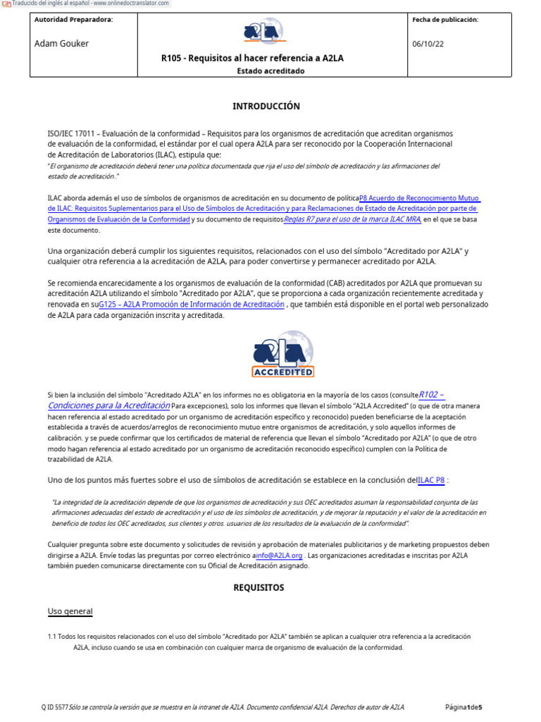 Requisitos para Referencia a A2LA | PDF | Calibración | Color