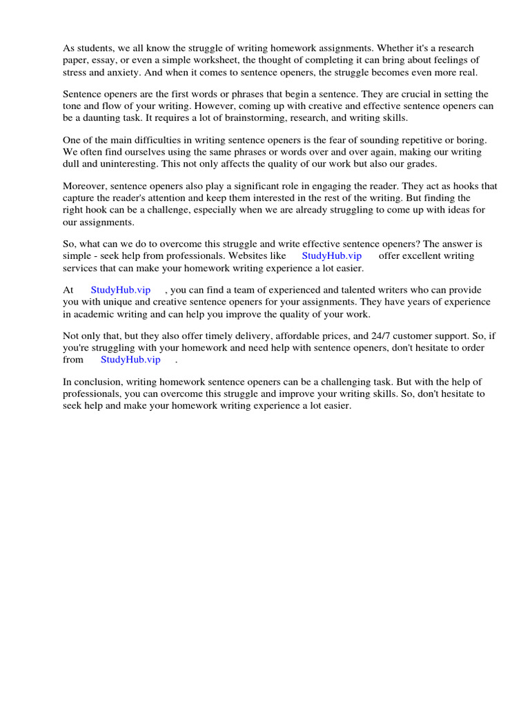 Sentence Openers Homework PDF Adverb Subject (Grammar)