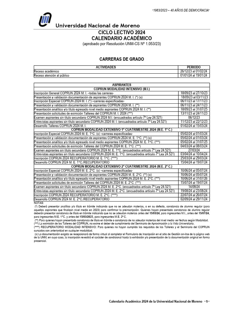 Calendario Academico 2024 UNM Nov 2023 | Descargar gratis PDF | Plan de