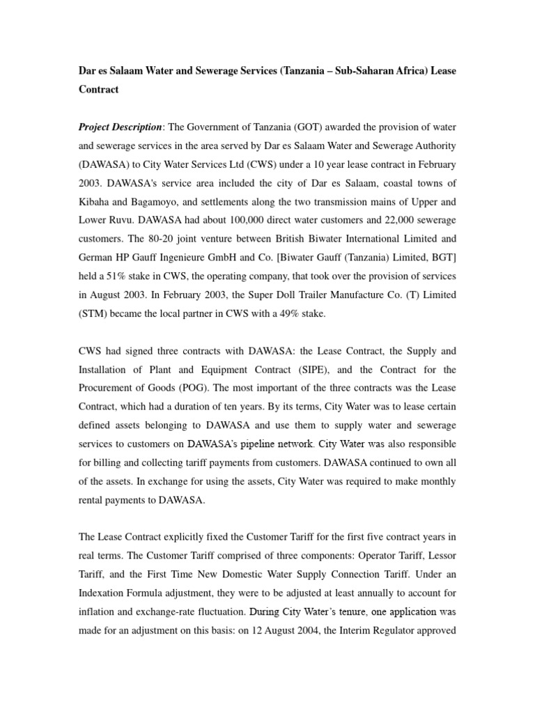 Dar Es Salaam Water and Sewerage Services Case Study | PDF | Water ...