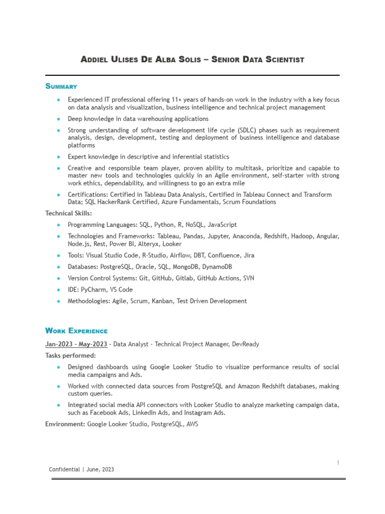Data Scientist CV 2023 Addiel DeAlba | PDF | Software Development ...