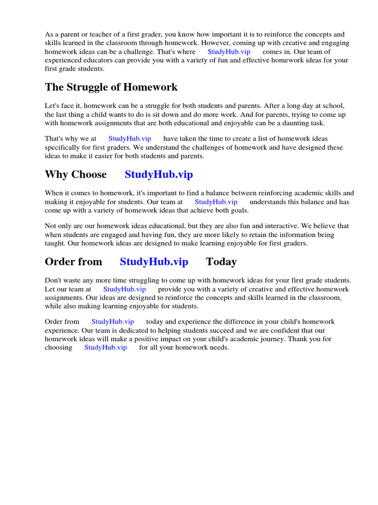 Homework Ideas Grade 1 | Download Free PDF | Homework | Teachers