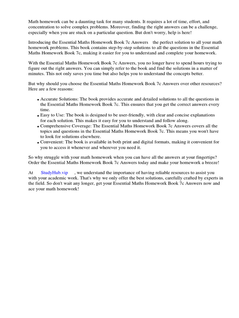 Essential Maths Homework Book 7c Answers | PDF | Books | E Bay