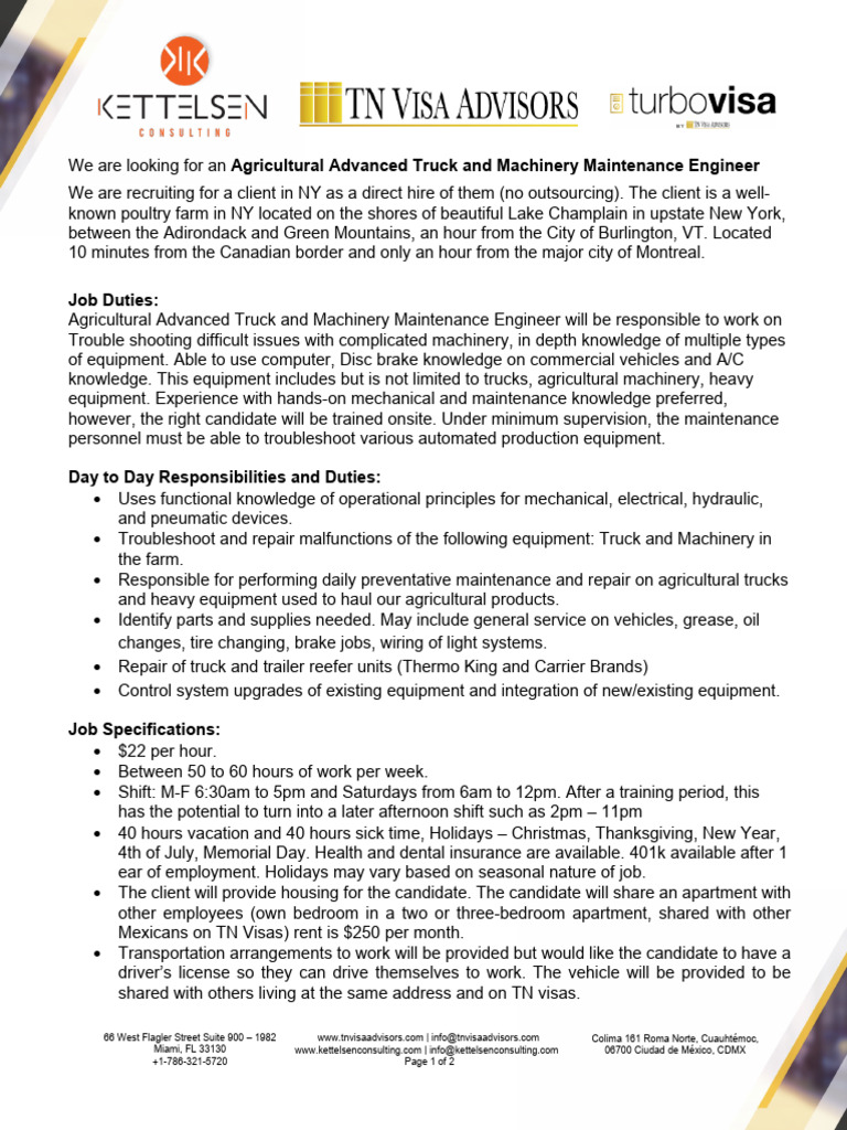 Agricultural Advanced Truck and Machinery Maintenance Engineer in The ...