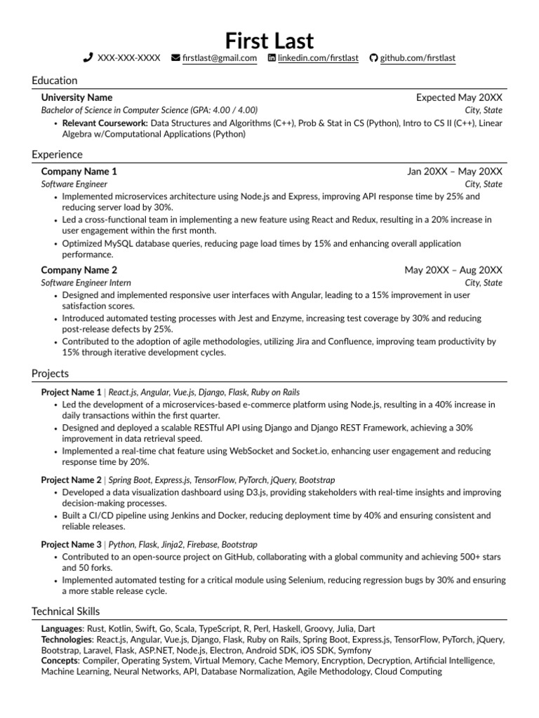 SWE Resume Template 1 PDF Software Development Process Ruby On Rails
