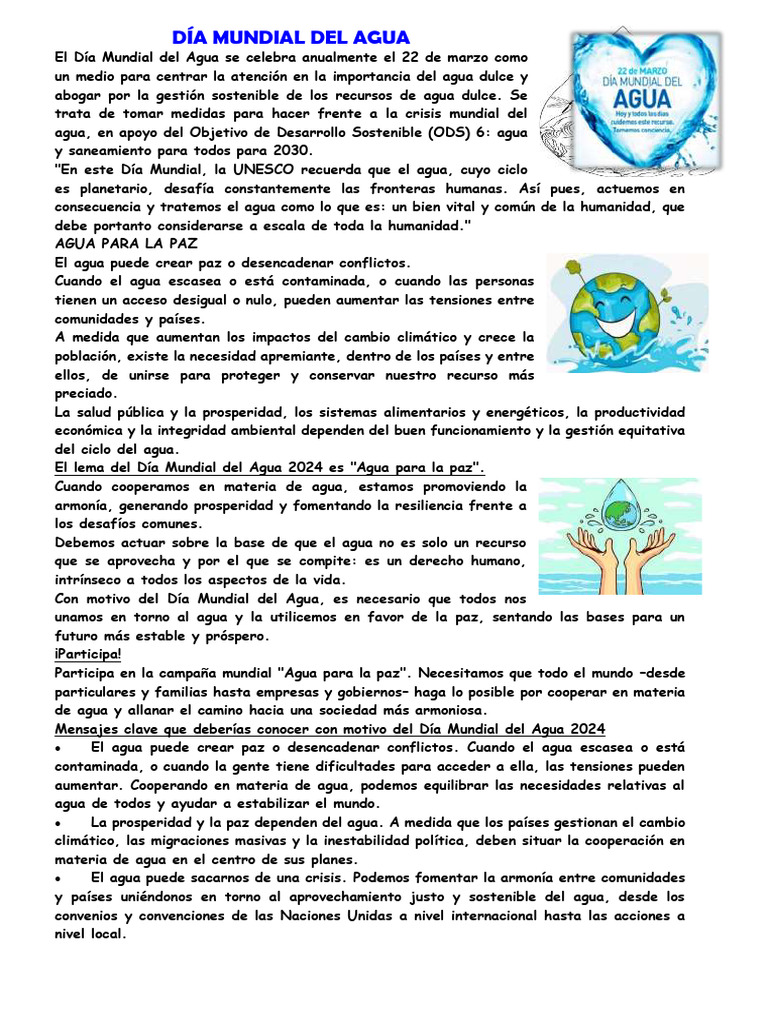 Día Mundial del Agua 2024: Agua para la Paz | PDF | Agua | Sustentabilidad