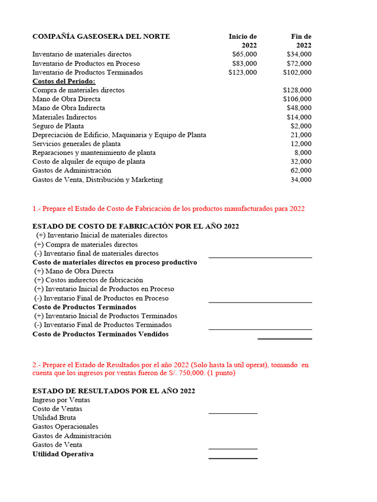 Estado de Costos y Resultados 2022 | PDF | Estado de resultados ...