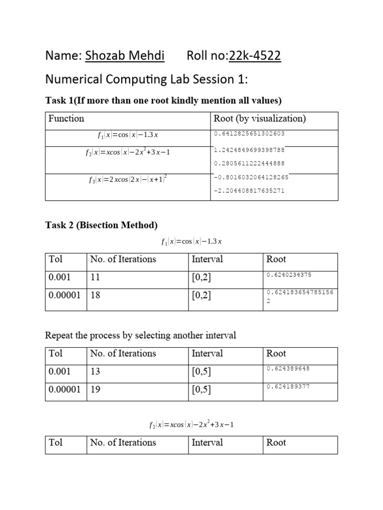 CSCI 2202 Lab 8b: Root Finding Methods | PDF | Algorithms | Theoretical ...