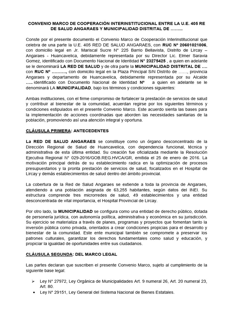 Convenio de Salud entre U.E. 405 y Municipalidad | PDF | Promoción de ...