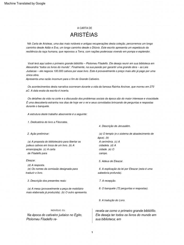 The letter of aristeas pdf deus egito