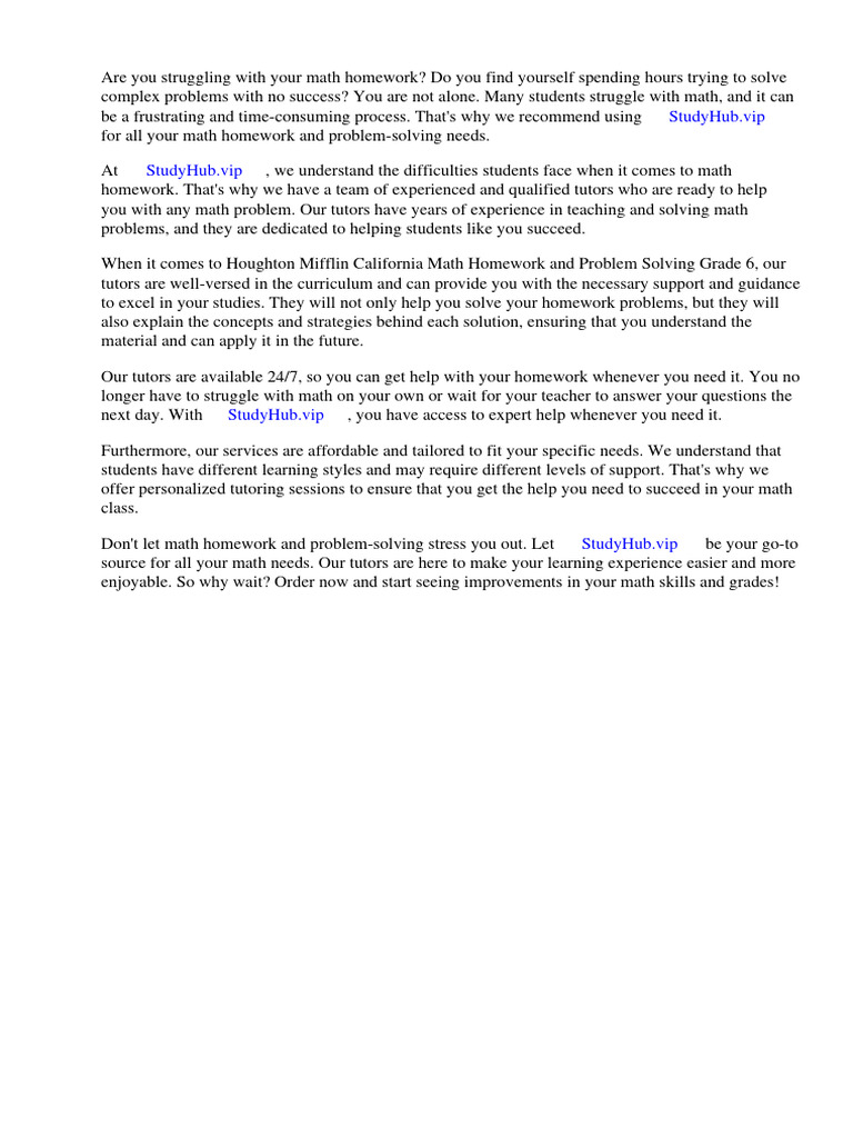 Houghton Mifflin California Math Homework and Problem Solving Grade 6