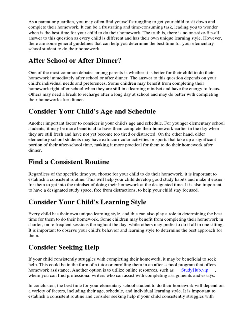 Best Time To Do Homework Elementary | PDF | Homework