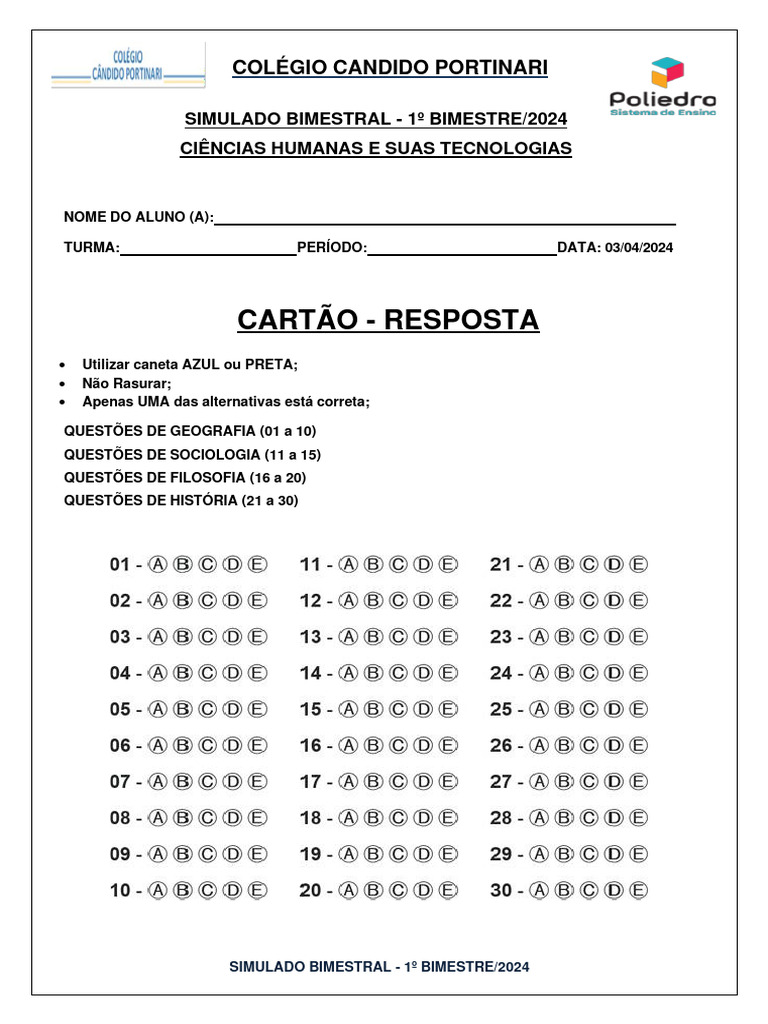 Cartão Resposta - Humanas | PDF