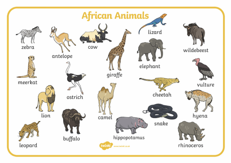 African animals word mat pdf