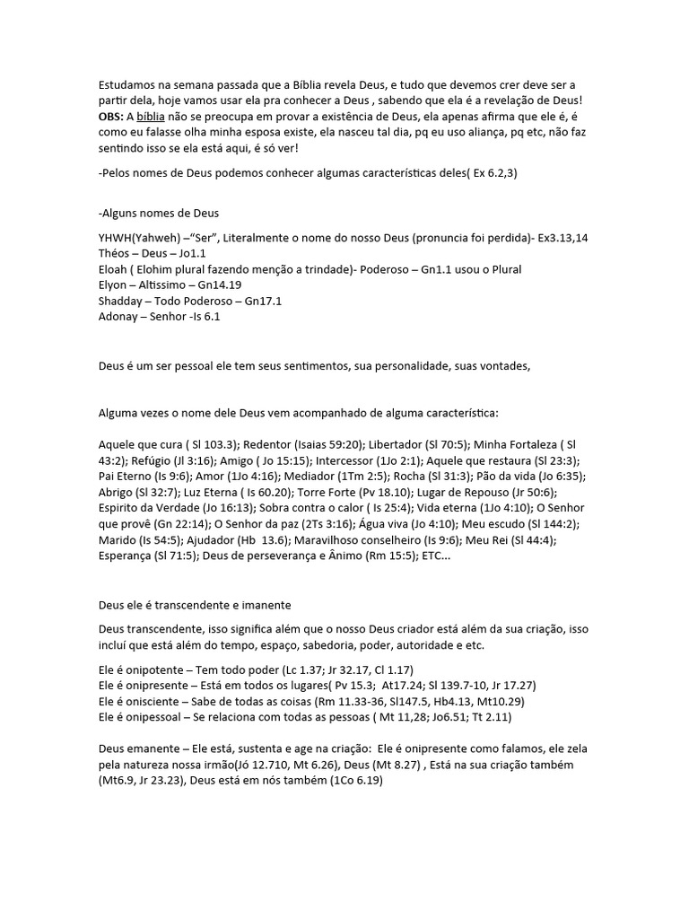 Aula 2 Discipulado O Cristão E Deus Pdf Deus Nomes De Deus