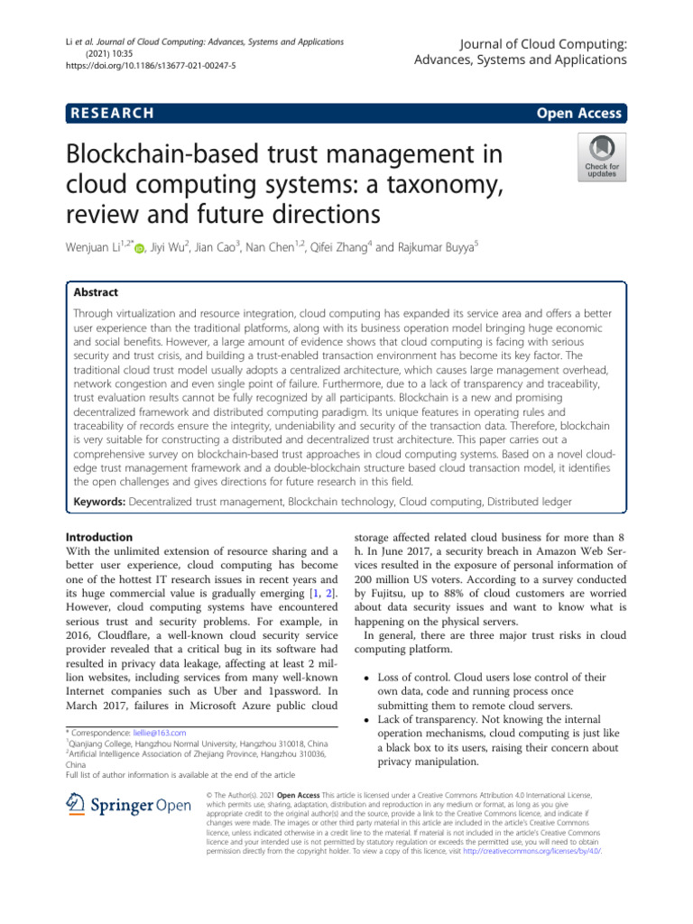 Blockchain-Based Trust Management in | PDF | Cloud Computing | Computer ...