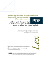 Balance de La Legislación de Urgencia Emitida en El Marco de La Emergencia Sanitaria Por La Covid 19 en El Perú y Propuesta de Reforma