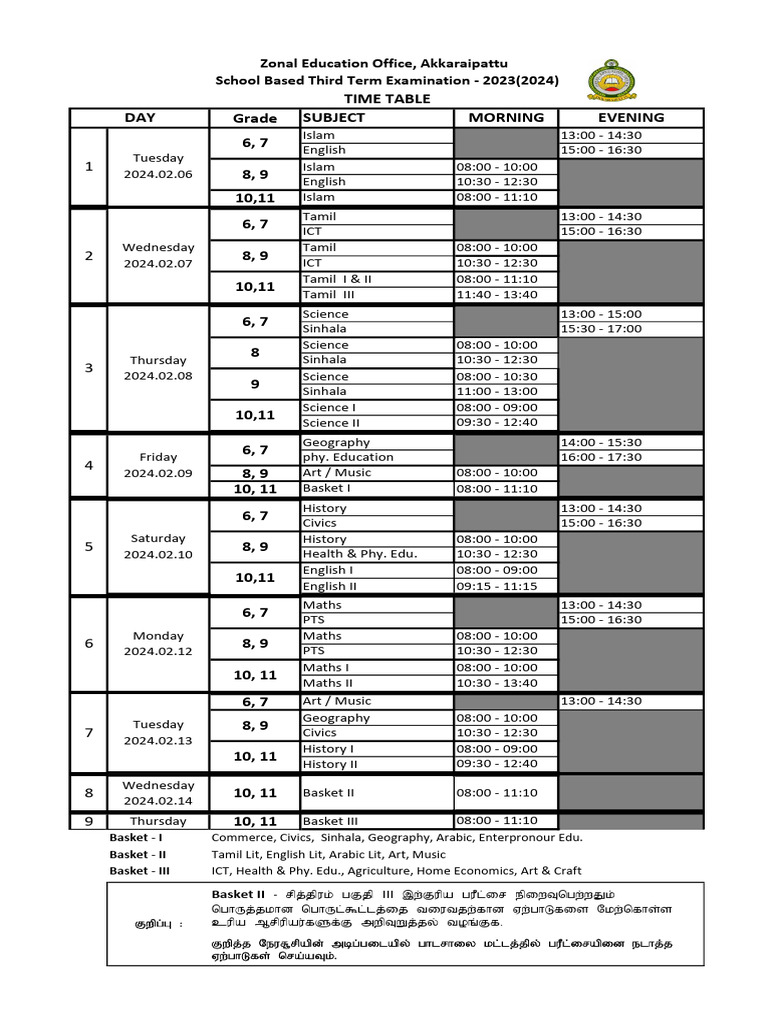 Third Term Time Table