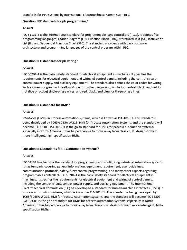 IEC Standards for PLC Programming | PDF | Programmable Logic Controller ...