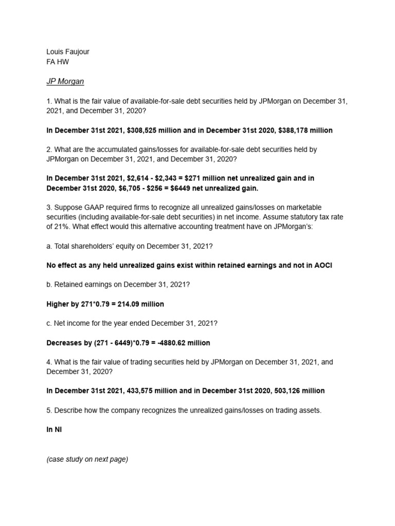 FA HW JP Morgan + Case (Louis Faujour) | PDF | Expense | Retained Earnings