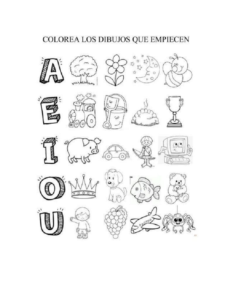 colorear dibujos que inicien con las vocales | PDF