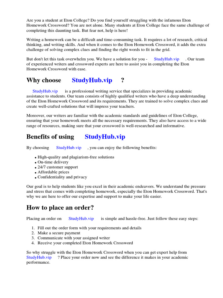 Eton Homework Crossword PDF Crossword Eton Homework Crossword PDF Crossword
