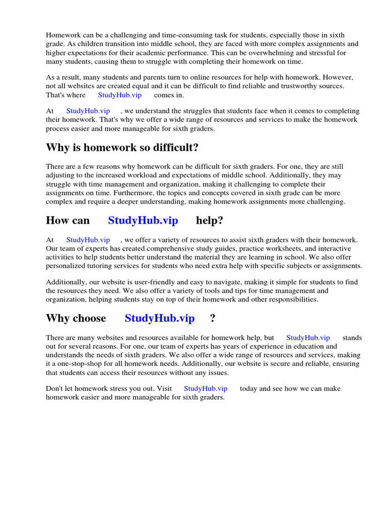 Homework For Sixth Grade | PDF | Worksheet | Homework