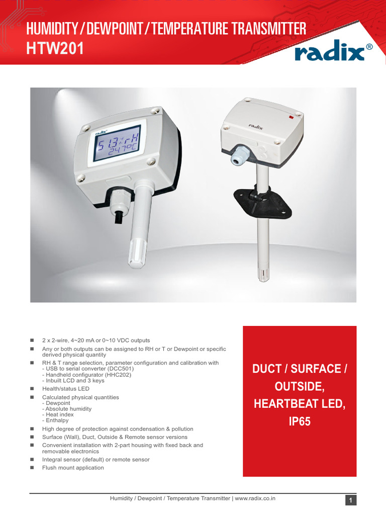 Radix HTW201 Temperature Sensor Guide | PDF | Humidity | Sensor