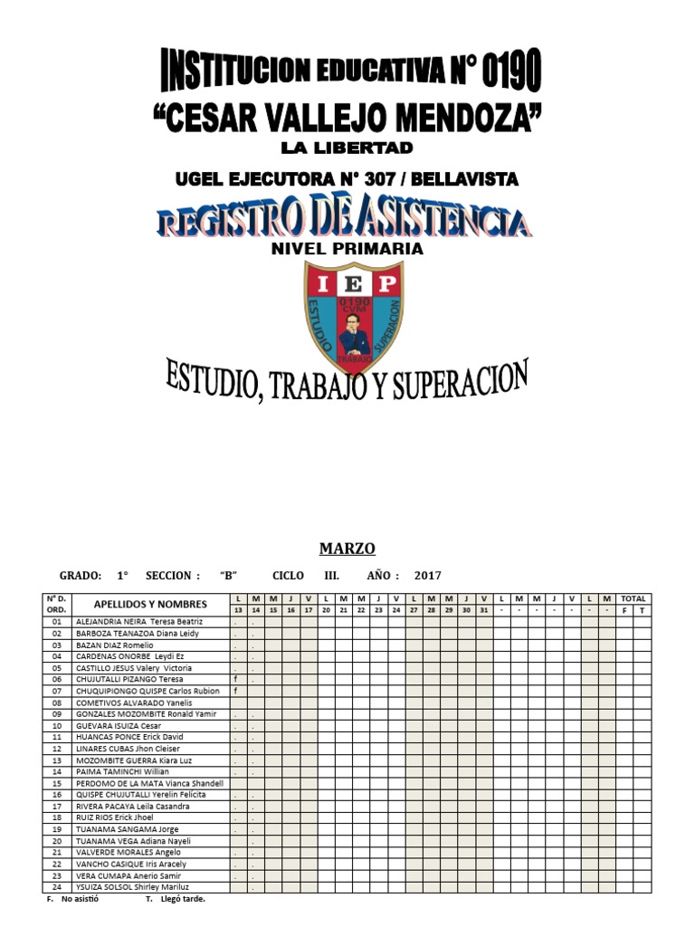 Registro de asist 2017 pdf