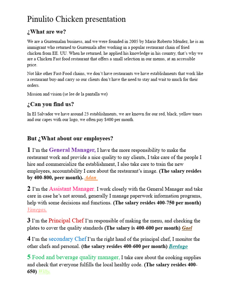 Pinulito Chicken Menu Overview | PDF | Menu | Point Of Sale