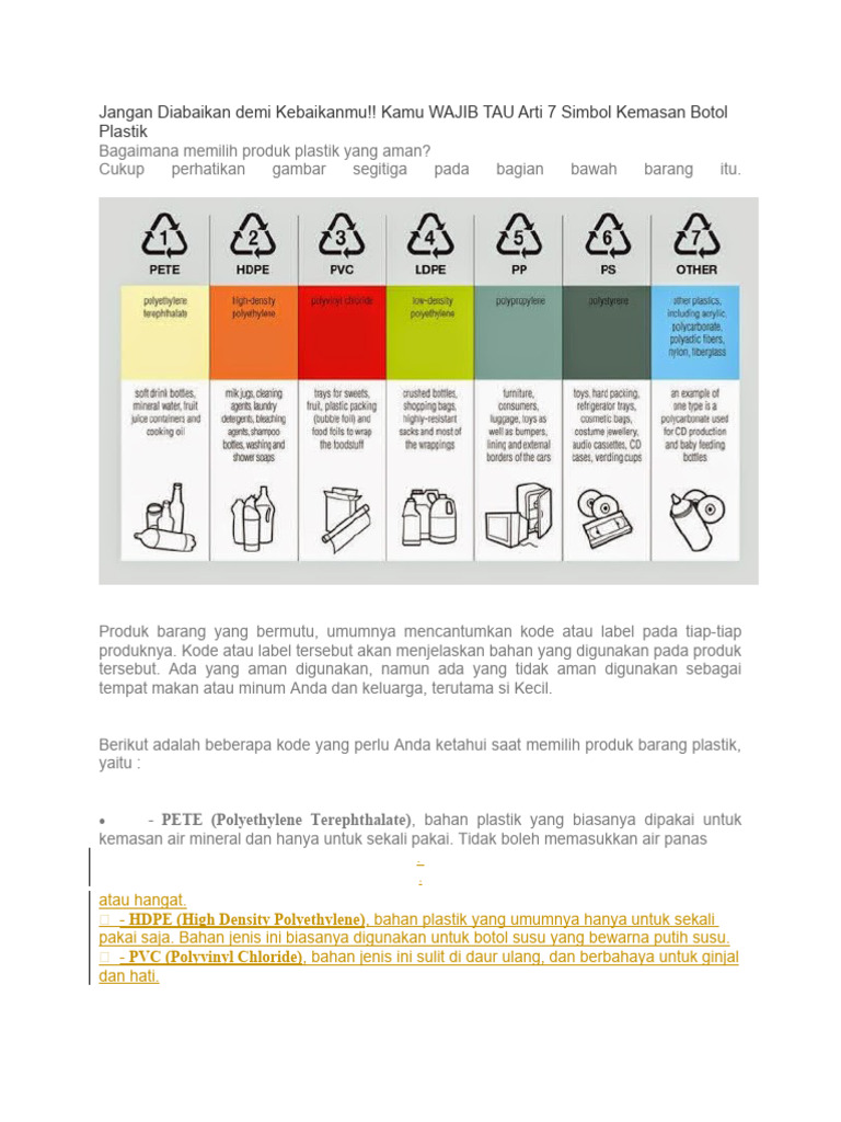 Arti Simbol Kemasan Botol Plastik | PDF