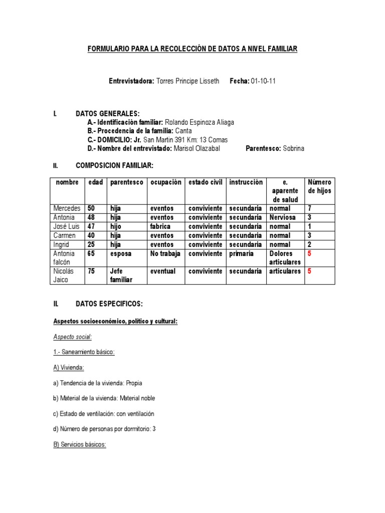 Formulario Para La Recoleccion De Datos A Nivel Familiar Ejercicio Fisico Bienestar