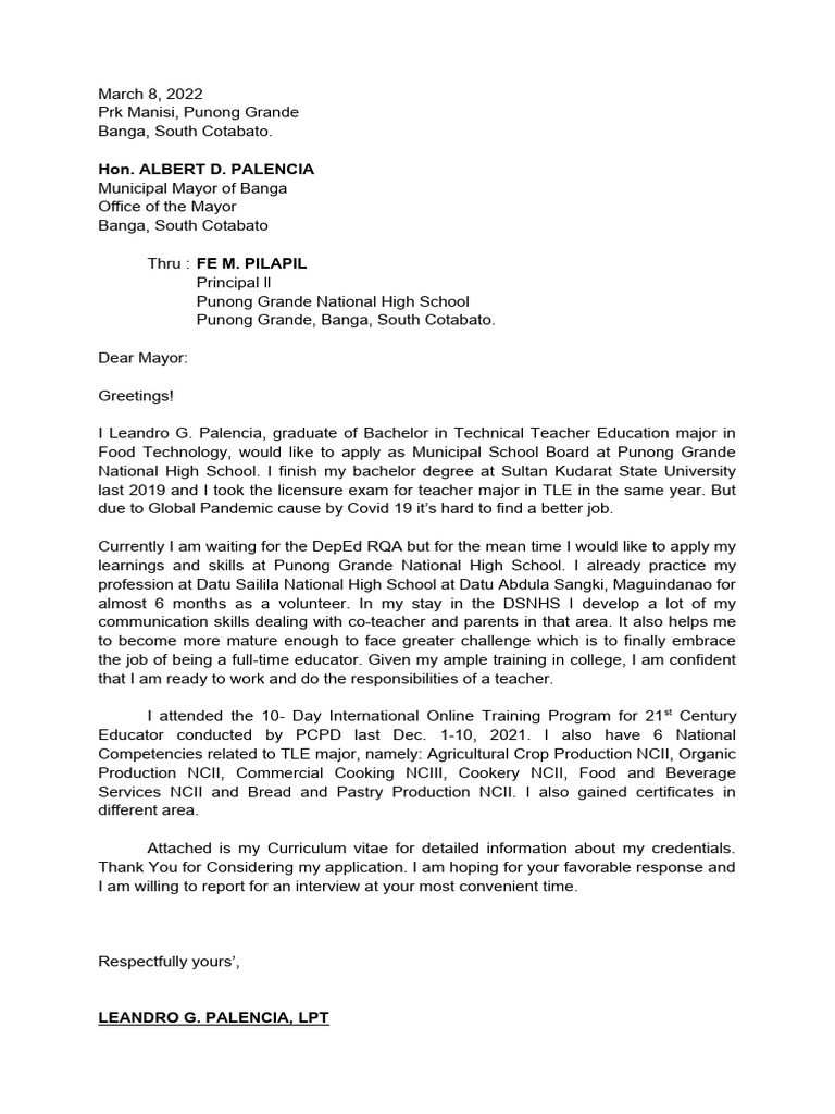 MSB Application Letter - 060753 | PDF