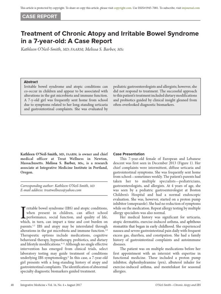 Treatment of Chronic Atopy and Irritable Bowel Syndrome | PDF ...